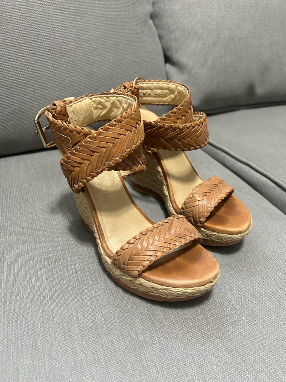 Stuart Weitzman Espadrille Wedge Sandals - Tan